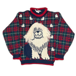 Vintage Heartworks Shaggy Dog Plaid Sweater Girls' Large 6X